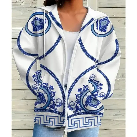 HOODIE JACKET: White w/Blue Detailing, NWOT - Picture 5 of 12